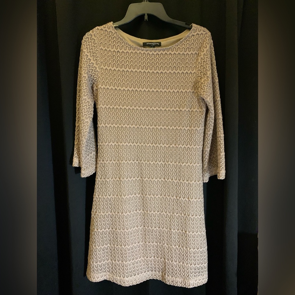 Sharagano beige lace knit lined dress